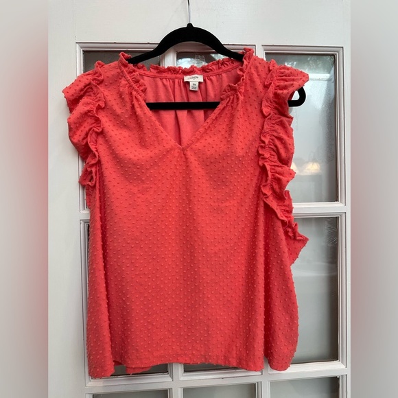 J. Crew Swiss Polka Dot Coral Ruffle Sleeve Top Women’s Plus Size 3X - Picture 8 of 8